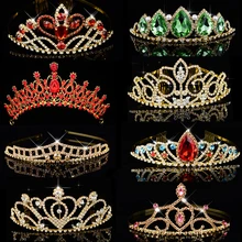Большая Королева Принцесса Корона диадема зеленый красный горный хрусталь золото головной убор кристалл диадема Свадебные украшения для волос аксессуары