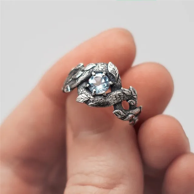 GS Twisted Leaves Flower Blue Rhinestone Woman Ring Sliver Color Finger Rings For Men Statement Ring Size 6 To 10 Wholesale R5DG