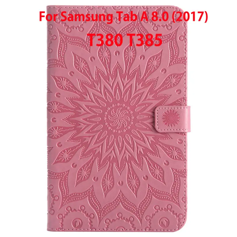 Чехол для samsung Galaxy Tab A 8,0 SM-T380 T385 8,0 дюймов, чехол Funda, Модный чехол для планшета, чехол из искусственной кожи с тиснением, Чехол+ пленка+ ручка - Цвет: Pink