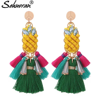 

Sehuoran Tassel Earrings For Women Ethnic Crystal Pineapple Geometric Dangle Colorful Charms Wedding Style Accessorios Earings