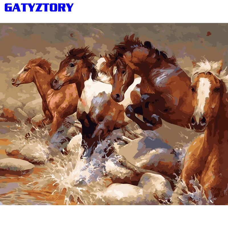 Безрамное изображение бегущая лошадь животные Diy Набор для рисования по номерам Акриловая Краска на холсте уникальный подарок для домашнего декора 40x50 см