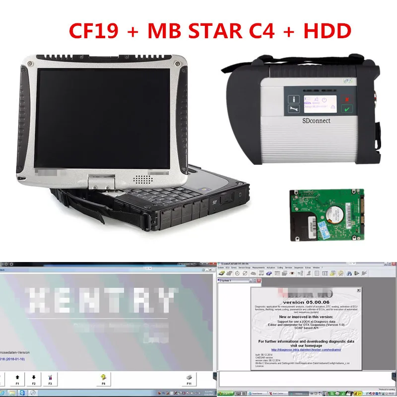 Для Mercedes Compact диагностировать MB Star C4 и ноутбук cf19 4 Гб с 201907 XENTRY в HDD подключения WIFI