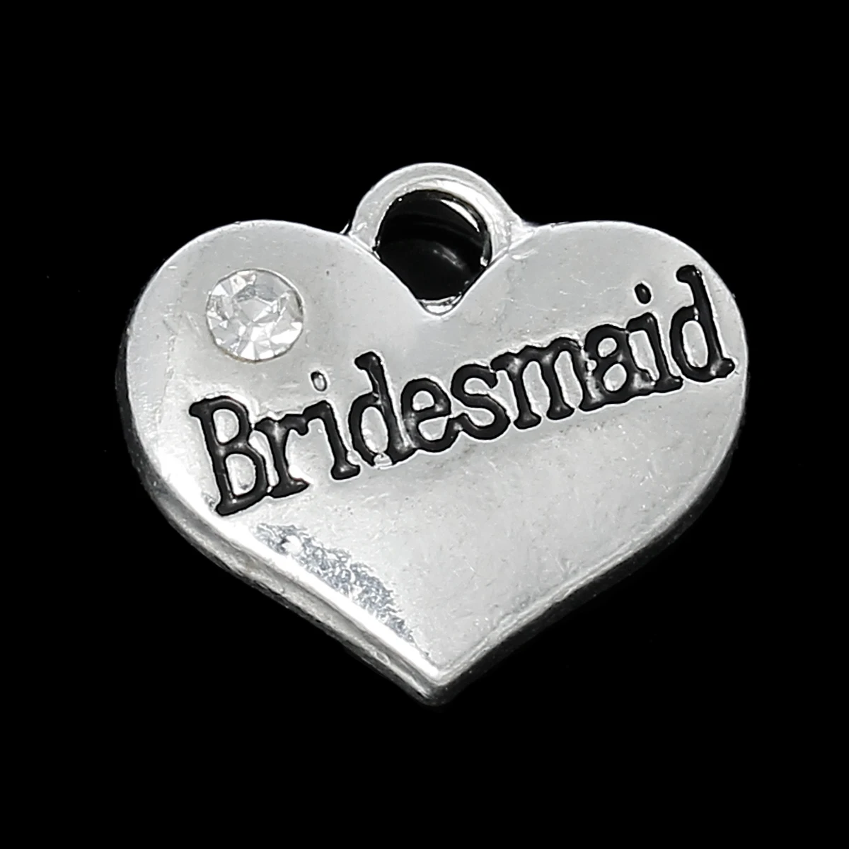

8SEASONS Charm Pendants Heart Silver color Message " Bridesmaid " Carved Clear Rhinestone 16mm( 5/8") x 14mm( 4/8"),10 PCs
