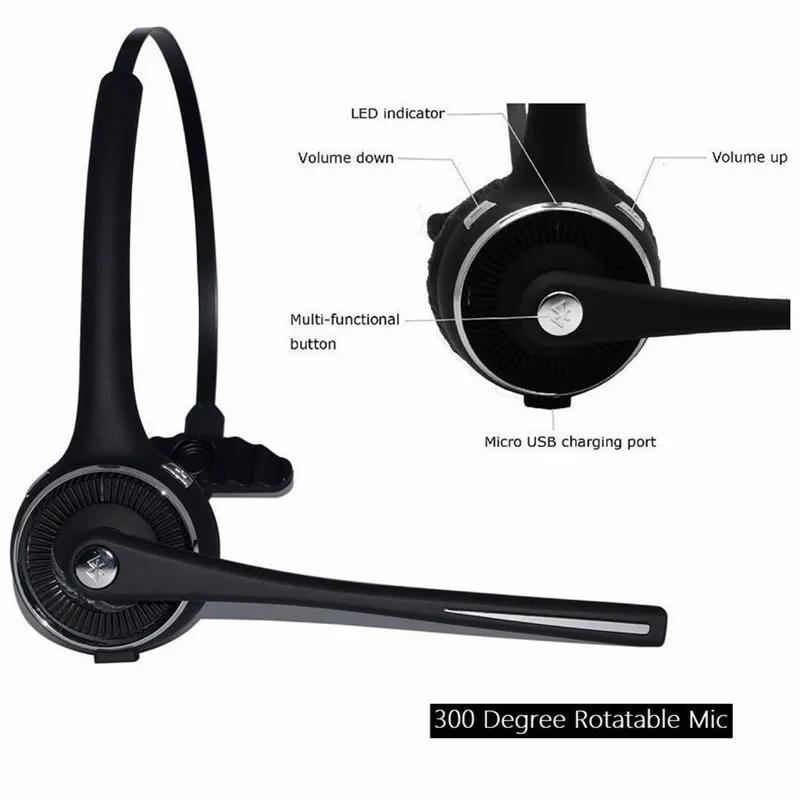 Truck Driver Bluetooth v4.1 Phone Headset with Mic 15h Talk Time Stereo Headset with Noise Canceling Hands-Free for Call Center Media Playing2