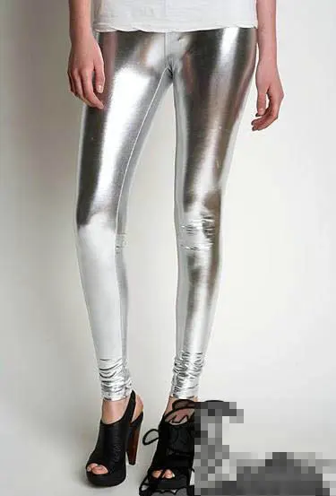 silver faux leather pants