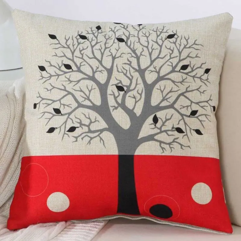 

Pillow Case Tree Printed Patchwork Pillowcase Retro Home Decoration Textile Art Crafts Sofa Car Decor Cushion Cover Linen Cloth