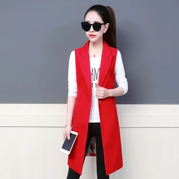 

Women Blazer Long Vest Coat Summer Autumn Waistcoat Sleeveless Jacket Plus SIze Outwear Casual Suit Roupa Female One Button