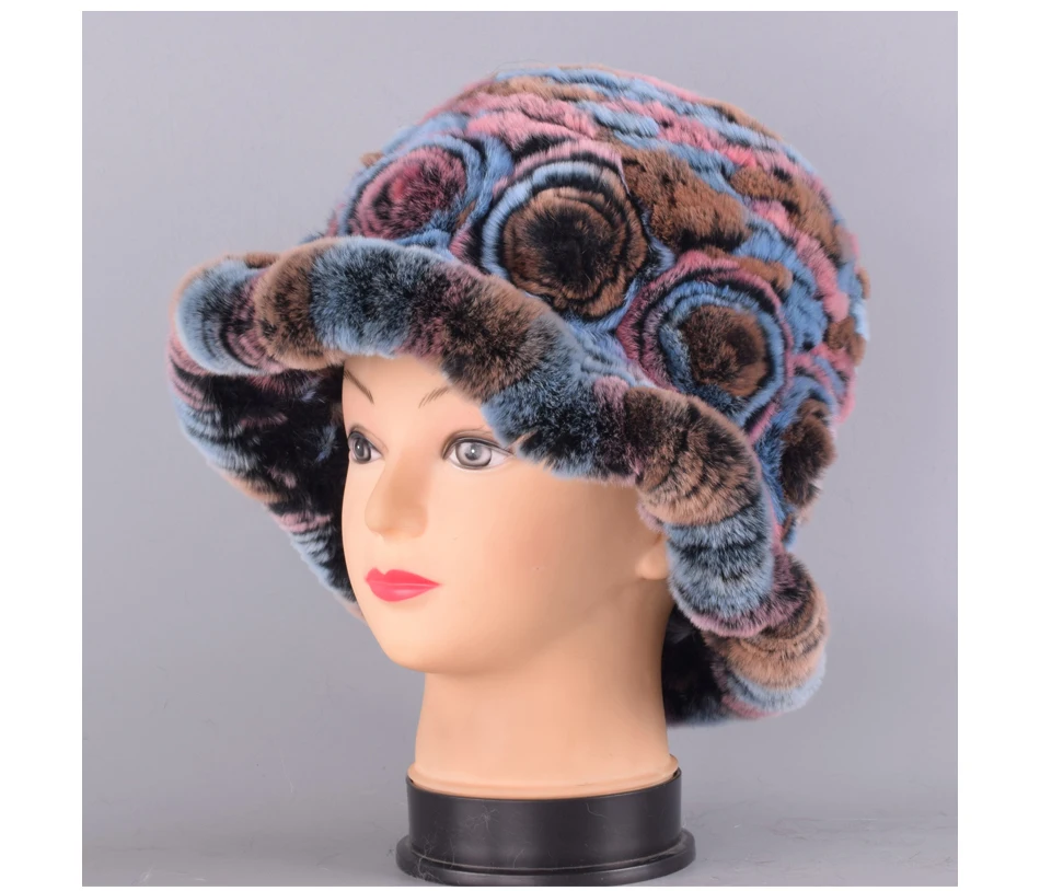 Bucket hats for women winter rabbit fur hat causal warm knitted caps for girls female fashion outdoor large ladies volume hats