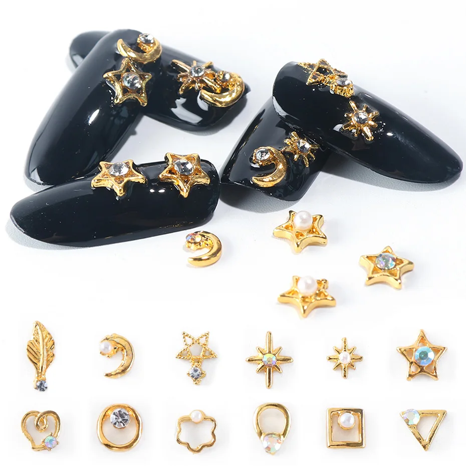

1pcs Gold Rivet Geometry Nail Studs 3D Nail Art Decorations Alloy Pearls AB Crystal Rhinestones Charm Diamonds Accessories JI971