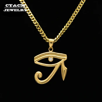 

CY&CM Men Women Stainless Steel The Eye Of Horus Charm Pendant Necklace Gold Hip Hop Ancient Egyptian God Eye Necklace Jewelry