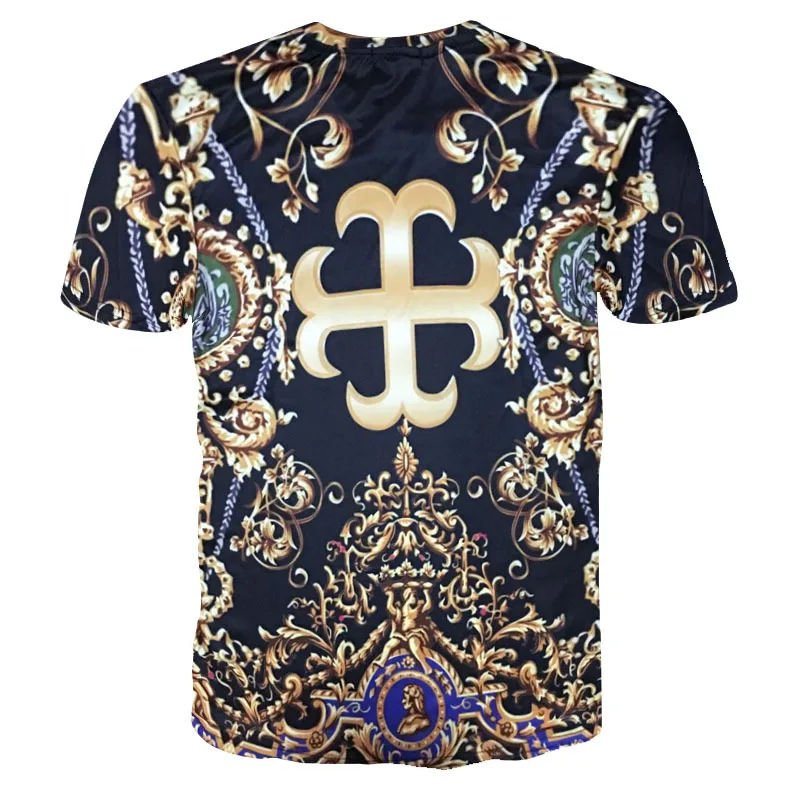 2017 New Casual T shirt Men Fashion Golden T-shirt Luxury Brand Clothing Men's Slim short sleeve O neck printed Summer Tops Tees (2)