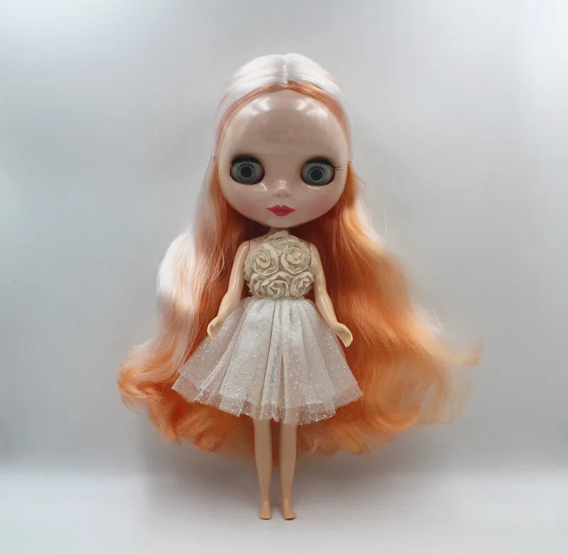 Кукла blygirl blyth оранжевый и белый смешанный двойной цвет вьющиеся волосы общее тело 7 суставов DIY кукла голый ребенок кукла общая кожа