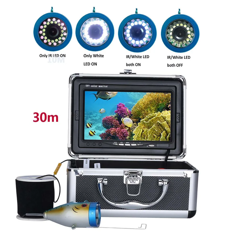 PDDHKK " дюймовый монитор Водонепроницаемая Видео подводная камера с 15 шт. белыми светодиодами 15 шт инфракрасная лампа для ледовой морской рыбалки - Цвет: F007M-30LWIR-30M
