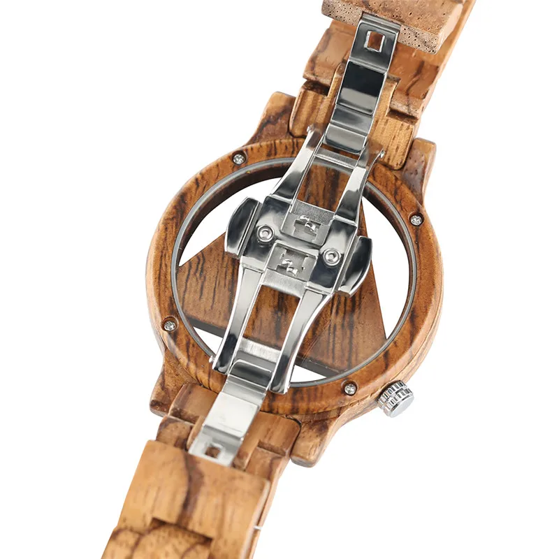 Full Wooden Watches Classical Men Hollow Triangle Face Wood Watch Fashion Unique Creative Bamboo Modern Wristwatch for Gifts