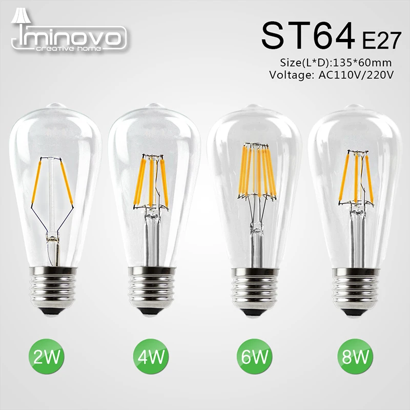 IMINOVO 20 Pack LED Filament Bulb Light E27 ST64 Vintage LED Edison Bulbs Retro Glass Dimmable Lamp 2W 4W 6W 8W AC110-220V Home IMINOVO 20 Pack LED Filament Bulb Light E27 ST64 Vintage LED Edison Bulbs Retro Glass Dimmable Lamp 2W 4W 6W 8W AC110-220V Home