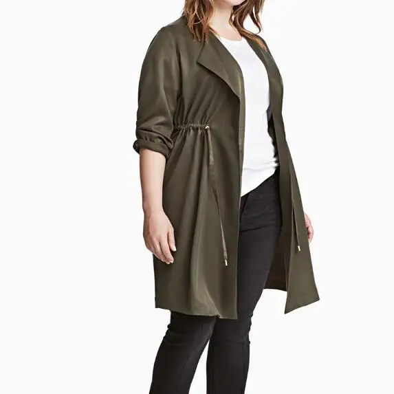 Размера плюс на завязках; с отложным воротником; плащ-Тренч Для женщин Повседневное Свободные Открыть стежка уличная верхняя одежда 5XL 6XL 7XL AH2