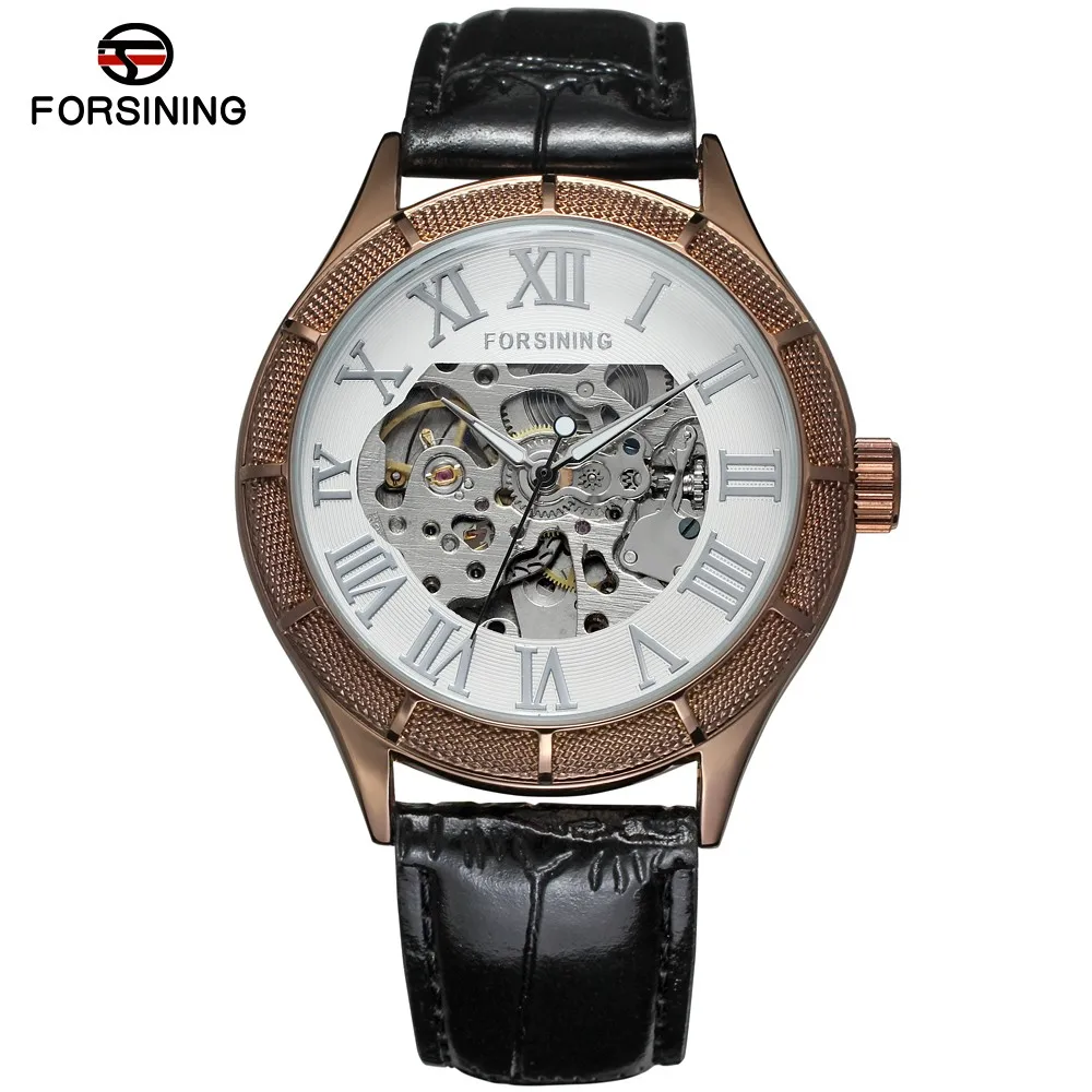 

FORSINING Brand Mens Leather Skeleton Sport Army Automatic Mechanical Watch Roman Numbers Casual Wristwatch Relogio Releges
