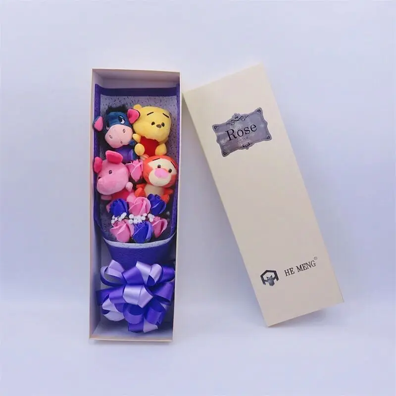 

Bear Tiger Piglet Eeyore Stuffed plush Toy with artificial soap flowers bouquets creative Valentine's Day graduation gifts