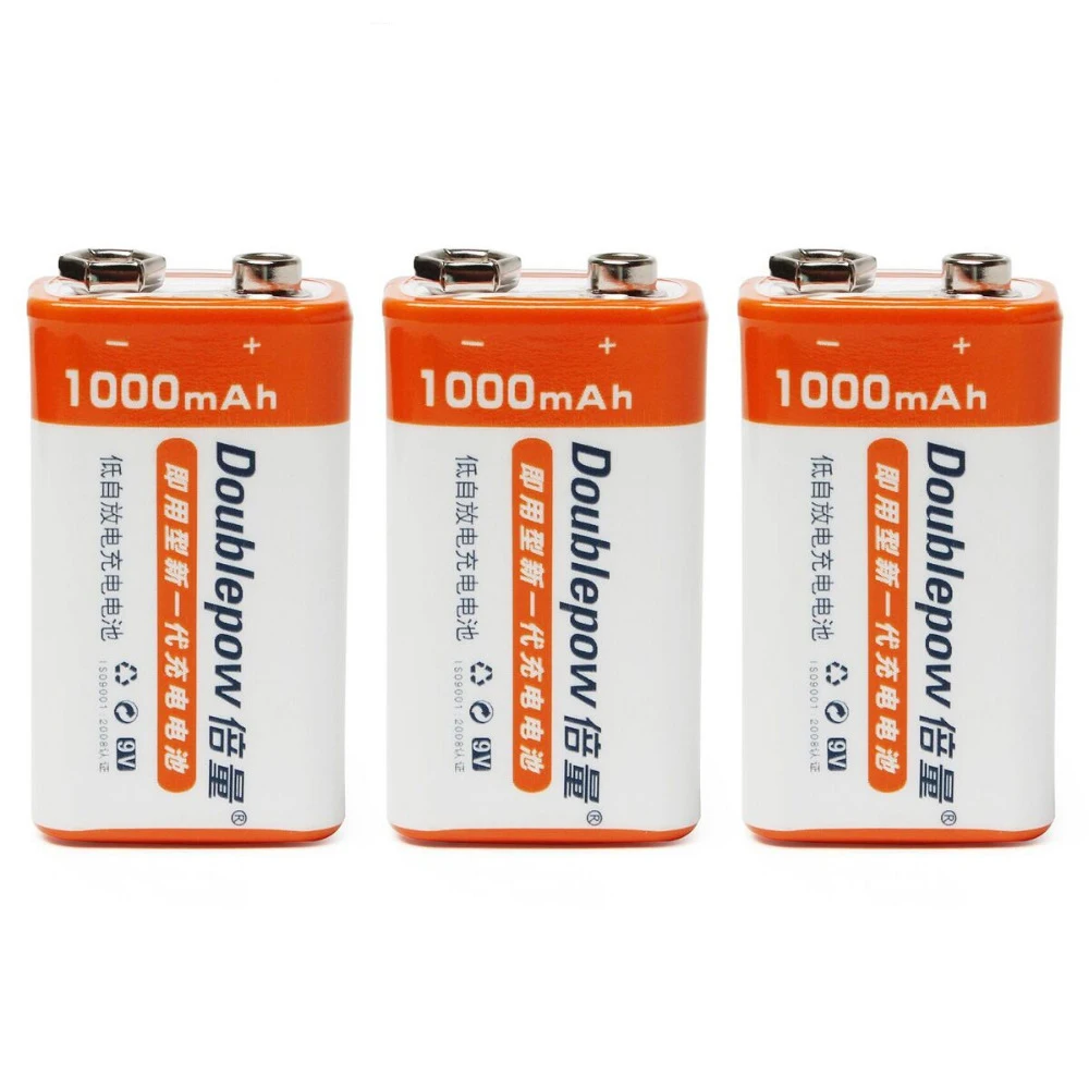 

3pcs/set Original Doublepow 9V 1000mAh Li-ion LSD Rechargeable Battery For Smoke detectors Wireless Microphones with 1200 Cycle