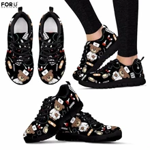 FORUDESIGNS Women Mesh Sneakers Black Nurse Bear Printed Cartoon Breathable Flats for Ladies Casual Comfortable Walking Shoes FORUDESIGNS Women Mesh Sneakers Black Nurse Bear Printed Cartoon Breathable Flats for Ladies Casual Comfortable Walking Shoes
