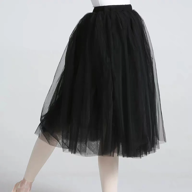 Professional Adults Ballerina Ballet Dance White Black Pink Red Mesh Lace Long Tutu Elastic Waist Tulle Skirts Women Ball Skirt