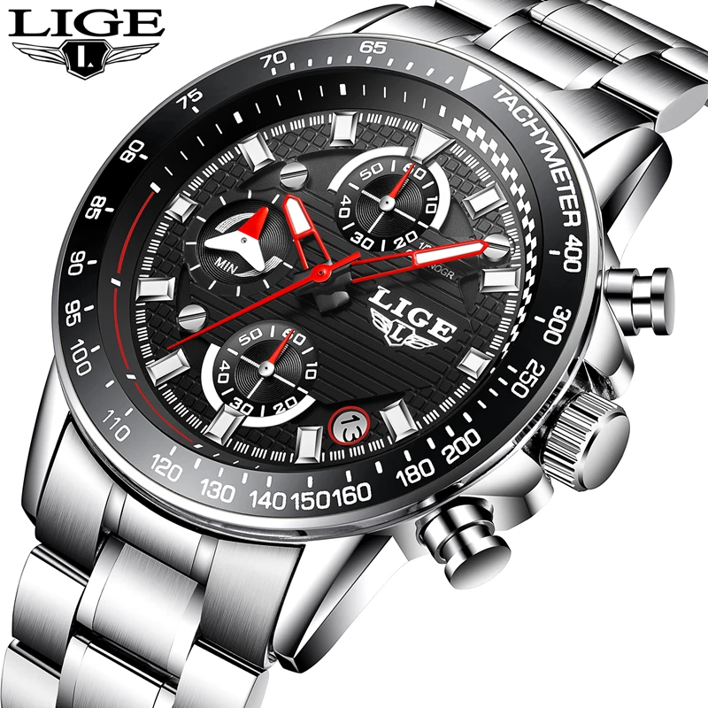 

Full Steel Waterproof Black Clock LIGE Mens Watches Top Brand Luxury Fashion Business Quartz Watch Men Sport relogio masculino