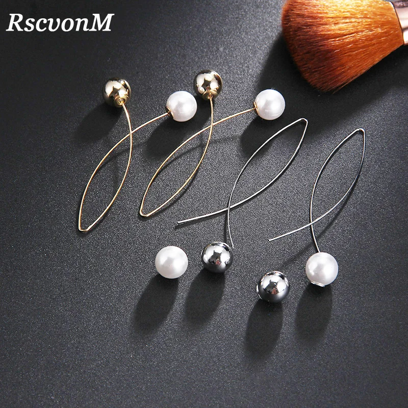 

RscvonM 2018 Women Fashion Accessories 2 Usage Big Earrings Charm Asymmetry Cross Simulated Pearl Jewelry Long Chain Earrings
