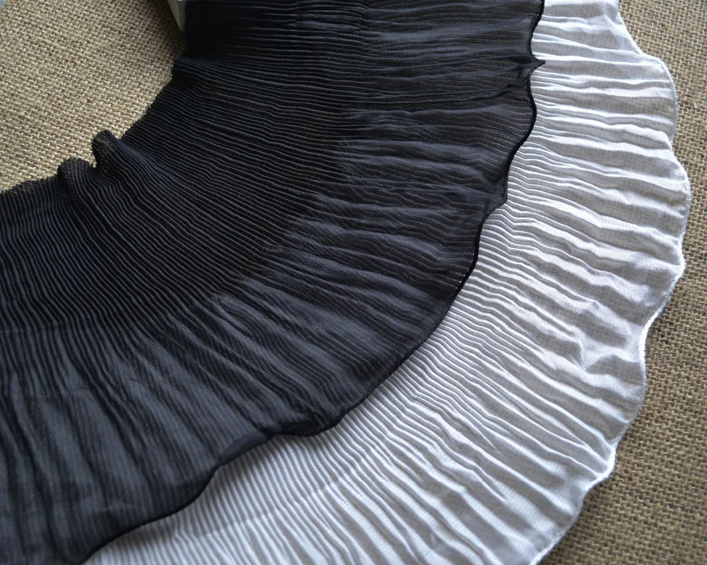 

White/Black Ruffled Lace Trimming/ Elastic Ruffles Lace Both Ends Edged and Elastic Chiffon Lace Garment Accessary Z575