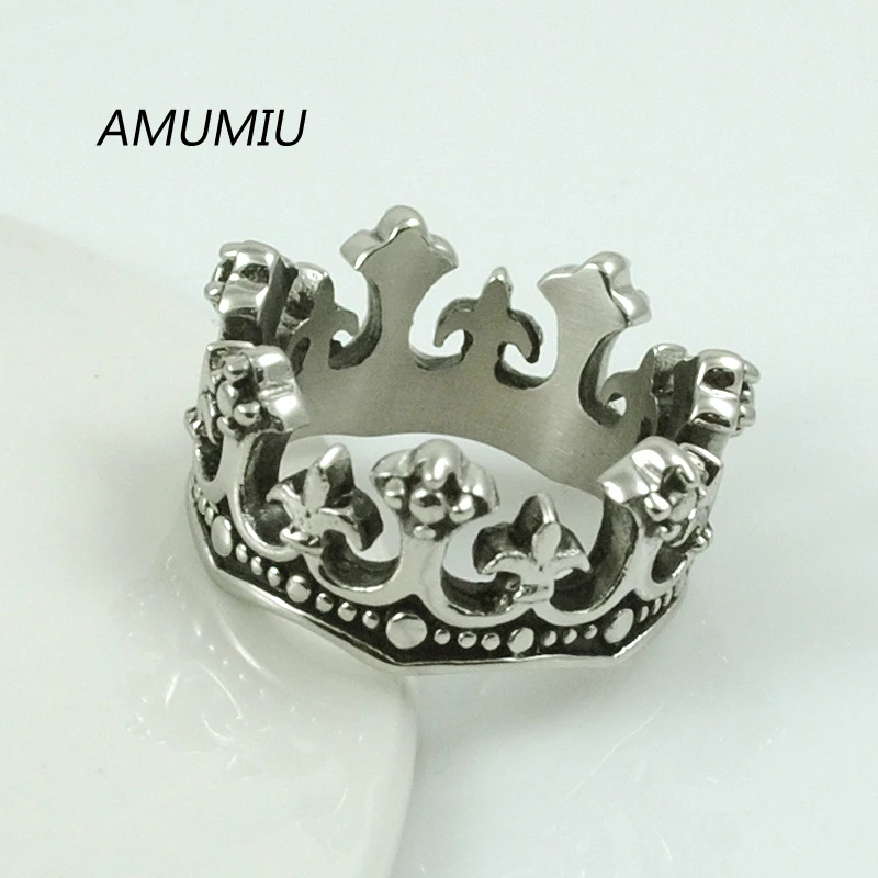 

AMUMIU Men's Rings Black Royal King Crown Knight Fleur De Lis Cross Vintage Rings for Men Jewelry HZR040