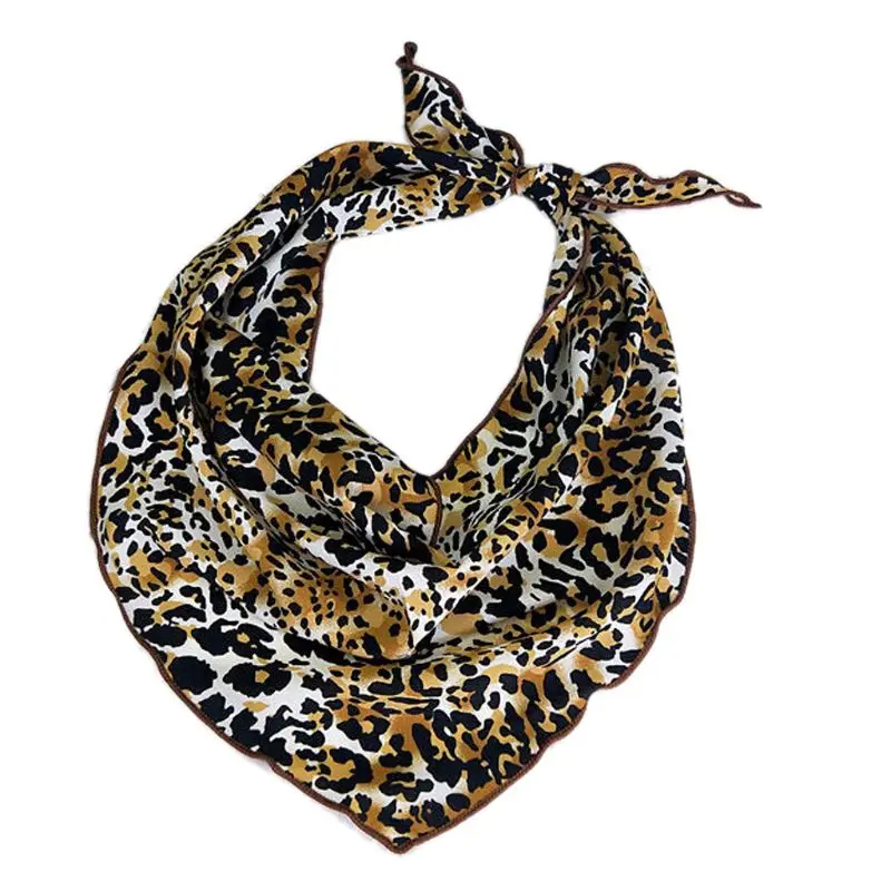 Women Leopard Printed Triangle Neck Scarf Bandana Kerchief Multifunction Hair Tie Chiffon Scarf