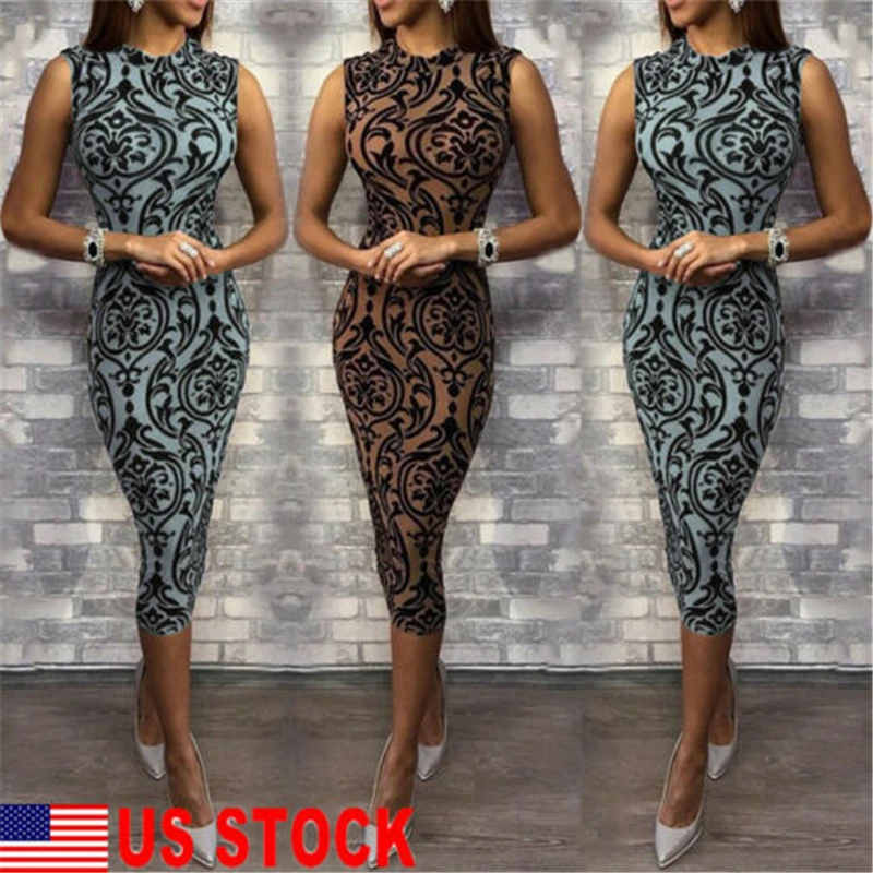 

2019 Newest Style Plus Size Women Ladies Spring Summer Sleeveless Floral Boho Party Bodycon Dress Clothing