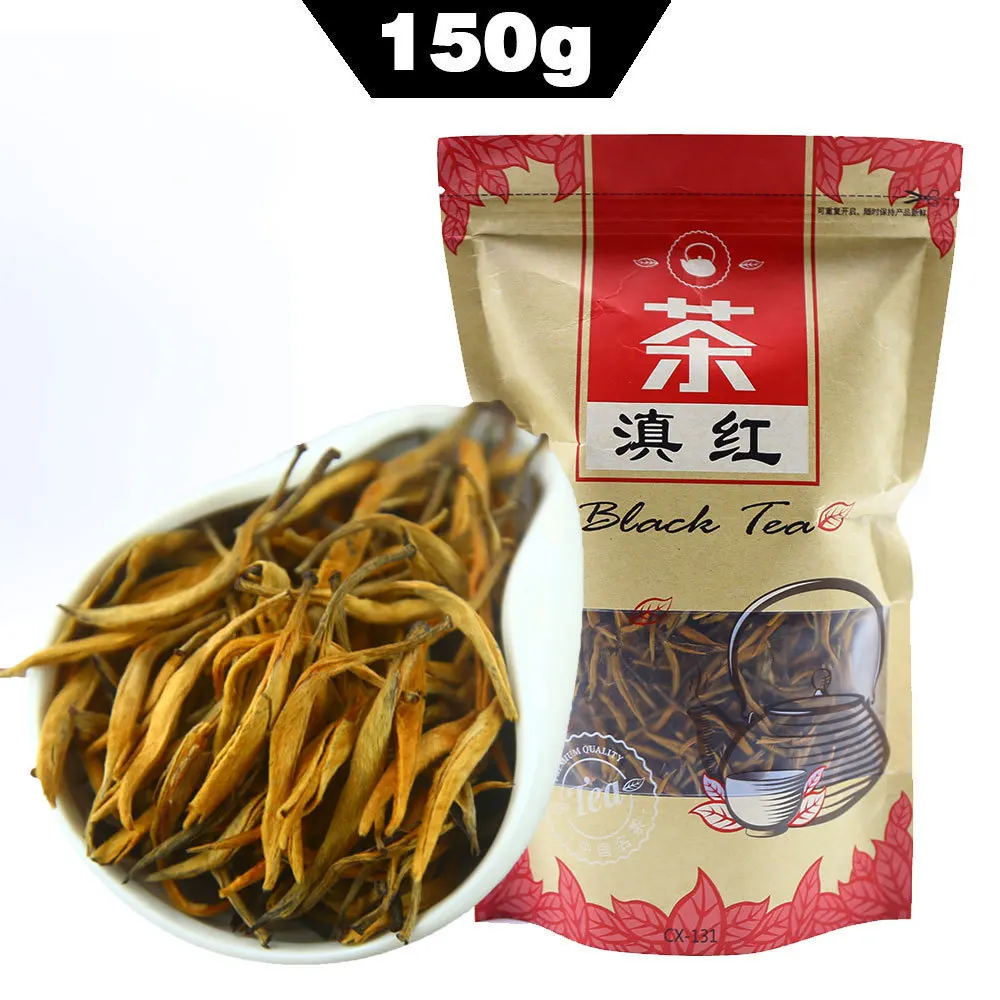 

China Yunnan Big Golden needle Dianhong tea 150g Chinese Big golden bud Black Tea Dian Hong Jin Ya Golden Monkey Jinzhen oolong