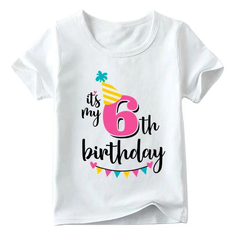 Футболка для девочек с надписью «Happy Birthday» и цифрой от 1 до 7 лет летняя белая футболка для малышей Детская одежда с принтом в виде цифр на день рождения ooo2432