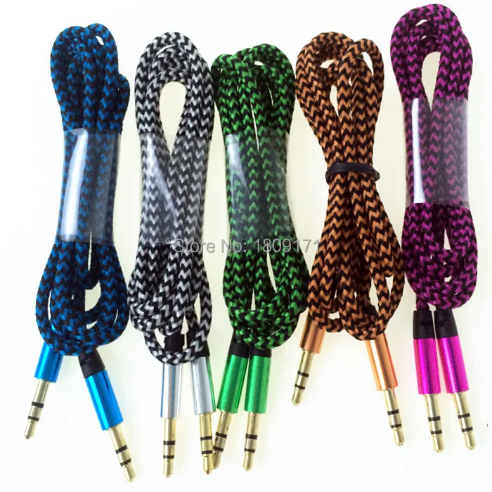 Sale 500pcs/lot 1m Nylon Braided Aux audio cable for iphone 4 5 6 for ipod mp3 for samsung htc 2