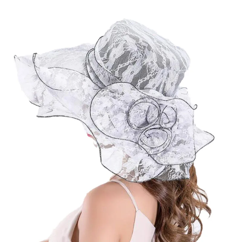 Женская шляпка от солнца с широкими полями модная пляжная кружевными защитой