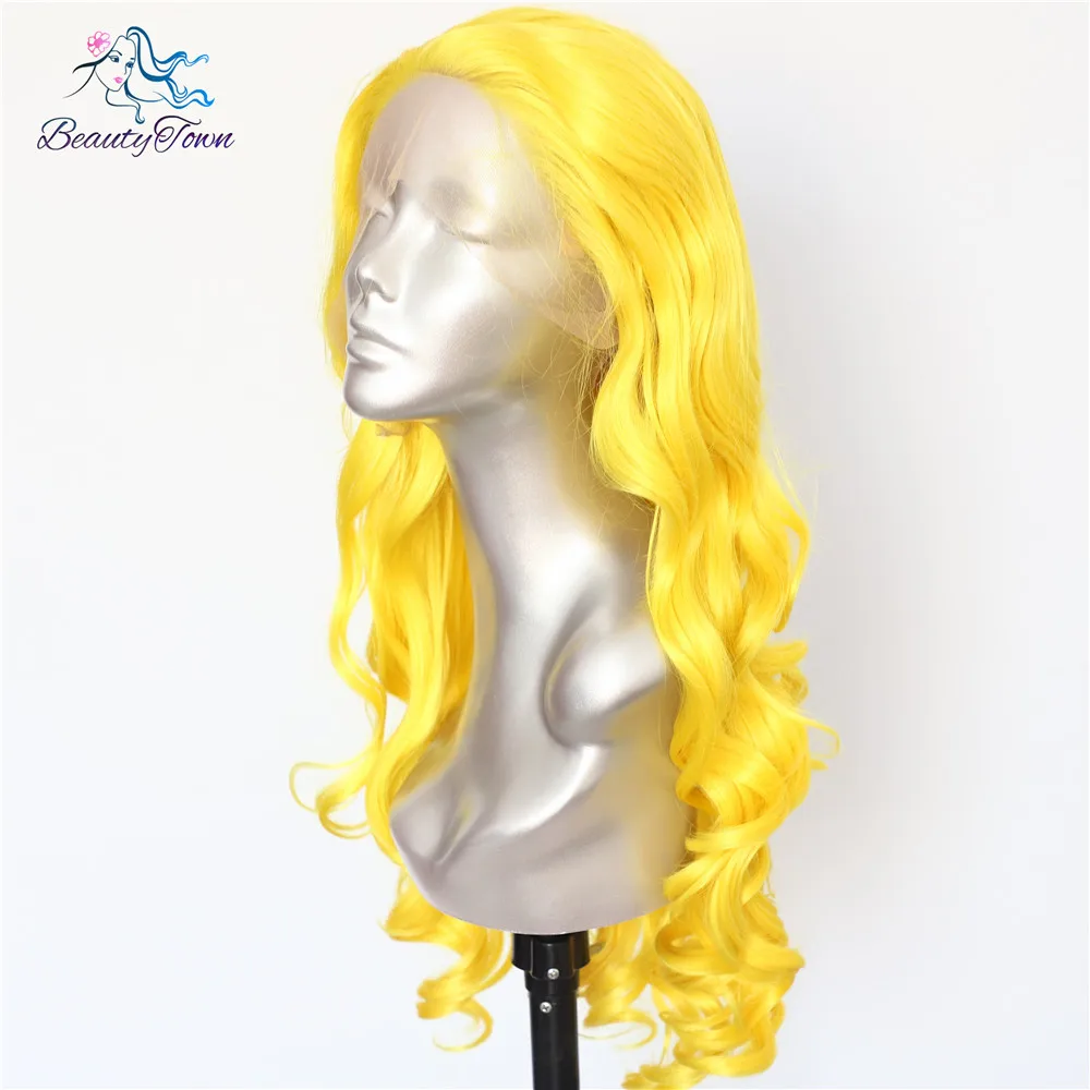 BeautyTown желтый Цвет жаропрочных волос 150% Denstiy Косплэй парик Masquera химическое Синтетические волосы на кружеве парики для Для женщин свадебные