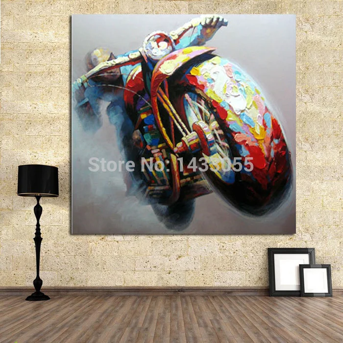 

100%Handpainted Abstract Oil Painting Wall Art on Canvas for Home Decoration 1pc cool Motorcycle Racer As The Best Gift