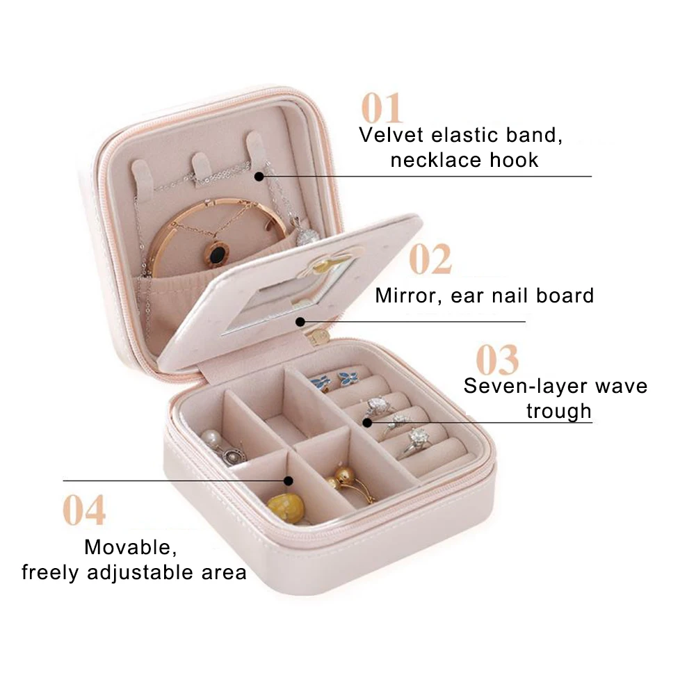 Mini Square Faux Leather Earrings Ring Necklace Jewelry Organizer Storage Box