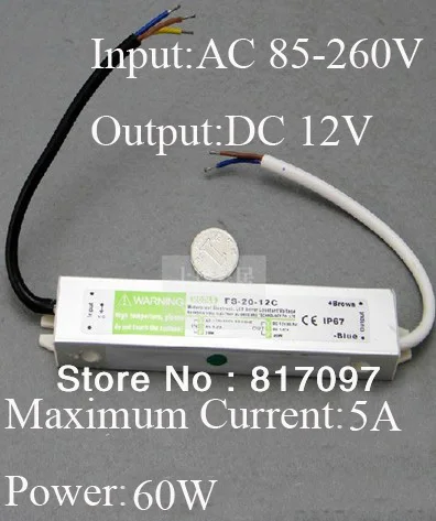 LED transformador potencia entrada 85 V-260 V salida 12 V 60 W LED alimentación adaptador externa impermeable IP67 del conductor LED transformador potencia entrada 85 V-260 V salida 12 V 60 W LED alimentación adaptador externa impermeable IP67 del conductor