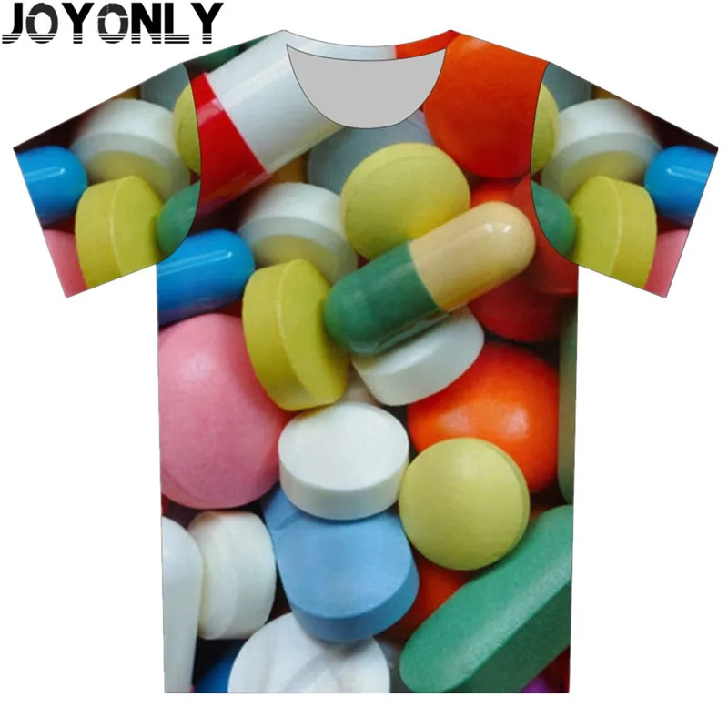 Joyonly/ г. Детская футболка с 3d принтом Футболка с принтом пиццы, сиута, таблеток, еды, шоколада, гамбургера красивые летние топы для мальчиков и девочек, одежда - Цвет: as picture