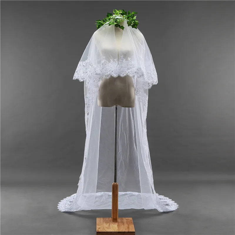 2020 Highest Quality Long Bridal Veil With Lace Sequin Edge Can Be Cover Face for The Bride Velo Sposa Pizzo