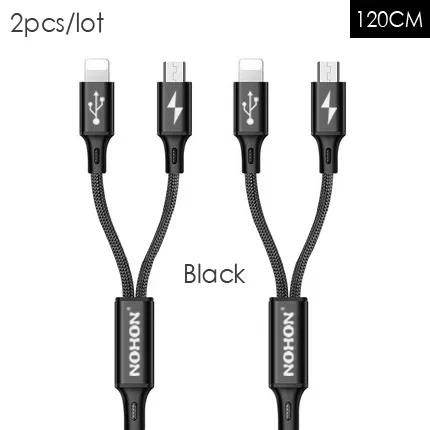 2 шт./лот NOHON 3 в 1 type C 8Pin Micro USB кабель для iPhone 8X7 6 6S Plus iOS 10 9 8 samsung Nokia USB кабели для быстрой зарядки - Цвет: 2 IN 1 Black Black