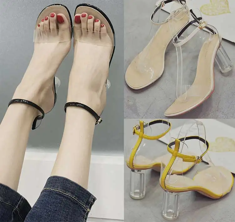 Женская обувь прозрачная на каблуке 8 см с открытым носком 2019|Боссоножки и