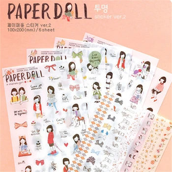 

Wholesale 6Pack/lot New Paper Doll Korean Style Cute Kawaii Sweet Girl Planner Stickers For Notebook Paper Decoration Memo Pads
