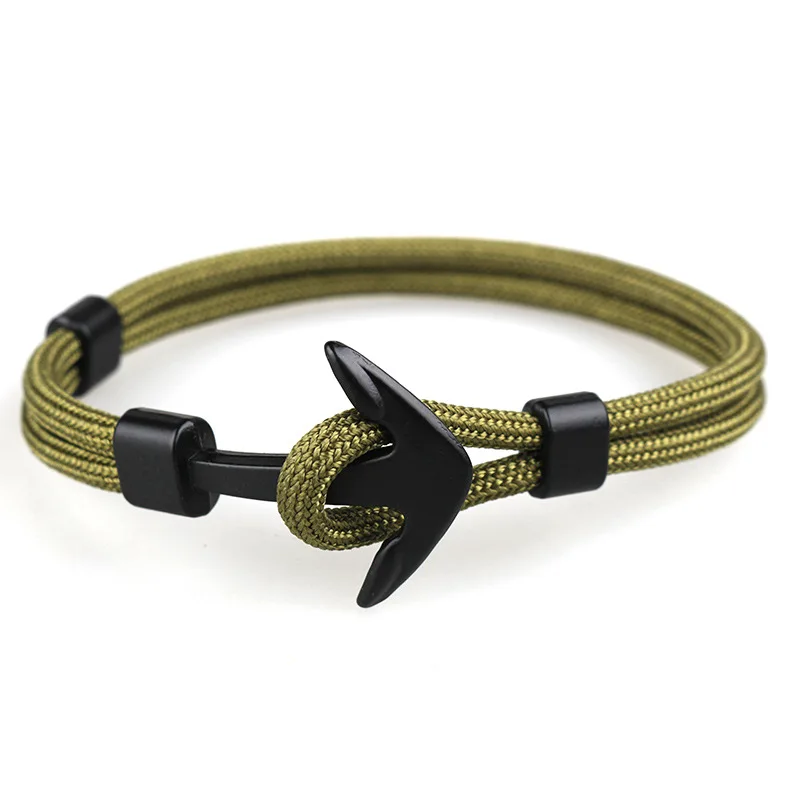 Pulsera hombre, модные черные браслеты с якорем, мужские очаровательные веревки для выживания, браслет pulseira, мужские металлические спортивные крючки - Окраска металла: A8