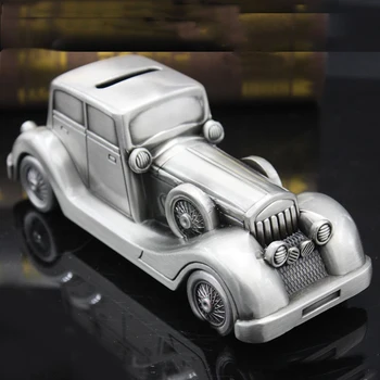 

Pewter Finish Vintage Wecker Beat-up Car Figurines Zinc Alloy Coin Saving Bank Box