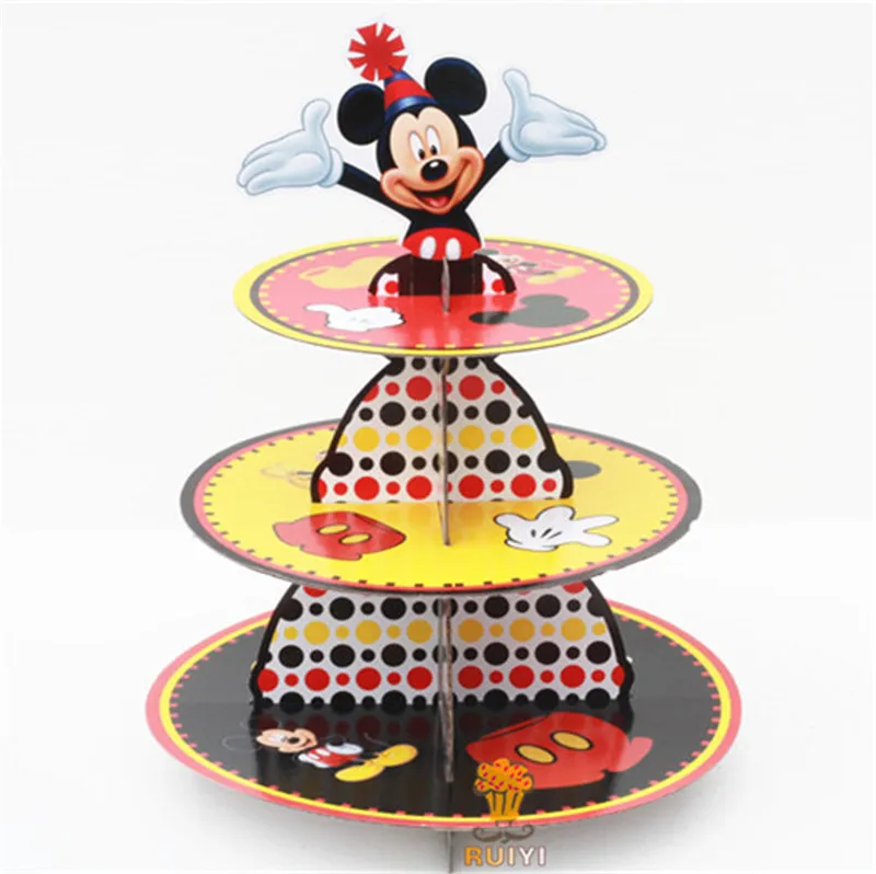 

1pc 3-tier Mickey cupcake holder cake stand Holder 24pcs cupcakes Cartoon Theme Party For Kids Boy Girl Birthday Decoration