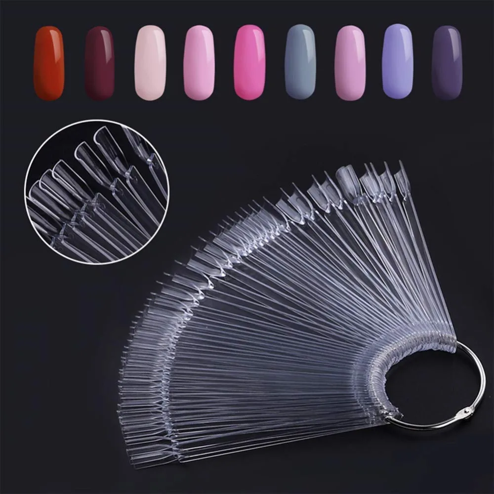 

Makartt 10set/lot 50 tips Fan-Shaped Nail Art Display Chart with Ring Handle Clear Chart for Polish Gel Display Tool F0028XX
