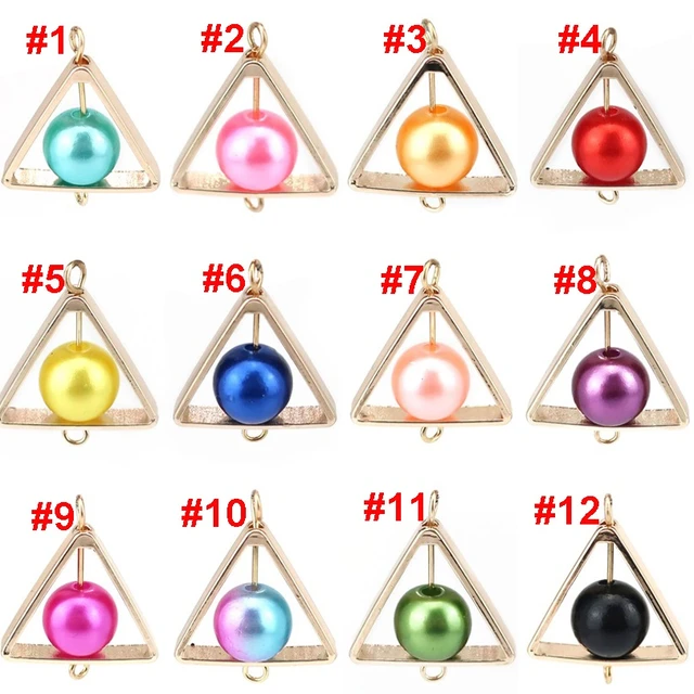 2 pcs Triangle Colorful Charms Beads Enamel Shiny Gold Plated