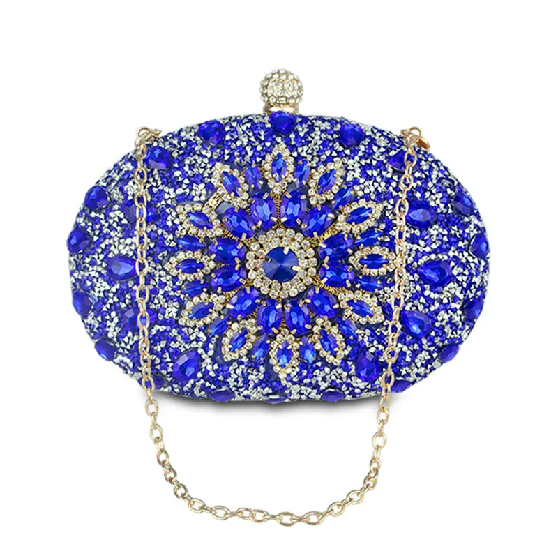 Luxury Clutch chain bag woman wedding diamond crystal Floral blue red Sling designer purse cell phone pocket wallet Handbags